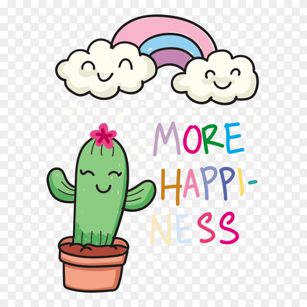Hand drawn cactus and rainbow t-shirt on transparent background PNG