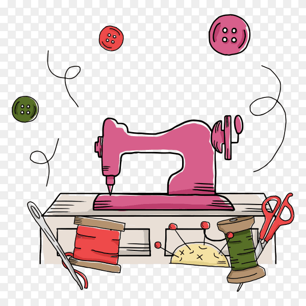 Hand drawn sewing tools on transparent background PNG