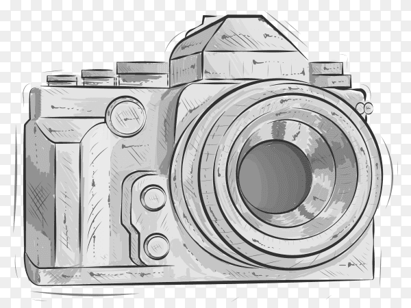 Hand drawn sketch of camera Premium vector PNG