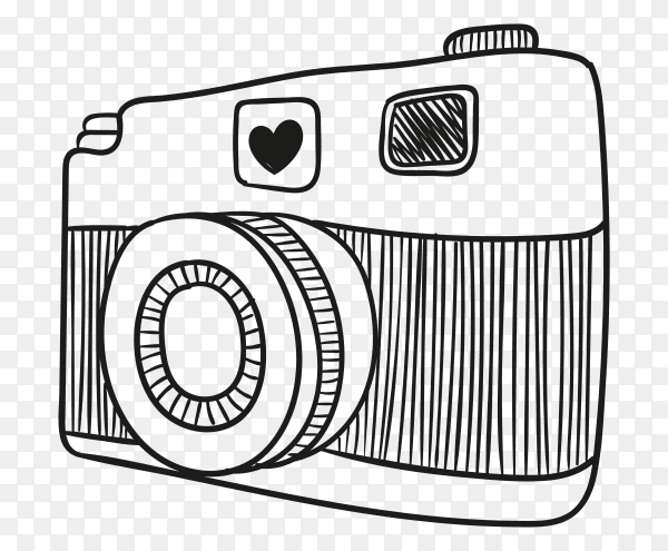 Hand drawn sketch of camera vector PNG