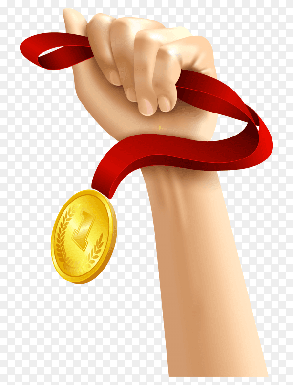Hand holding Medal of winner clipart PNG