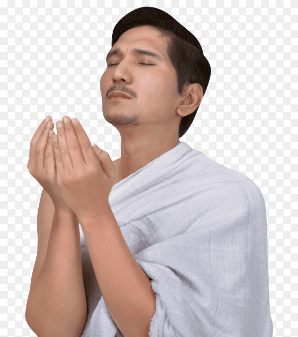 Hand some asian hajj pilgrim praying inside the mosque Clipart PNG