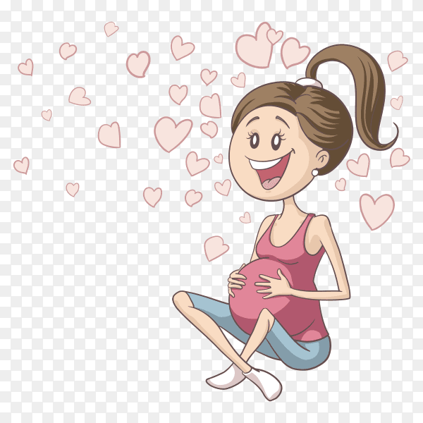 Happy Pregnant Woman Cartoon on transparent PNG