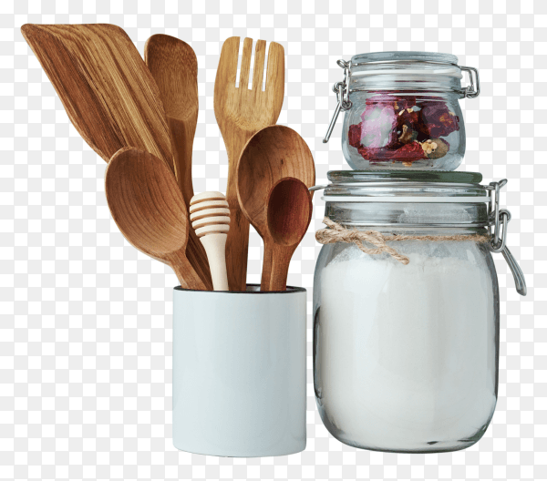 Kitchen Wooden Tool with spices on transparent background PNG