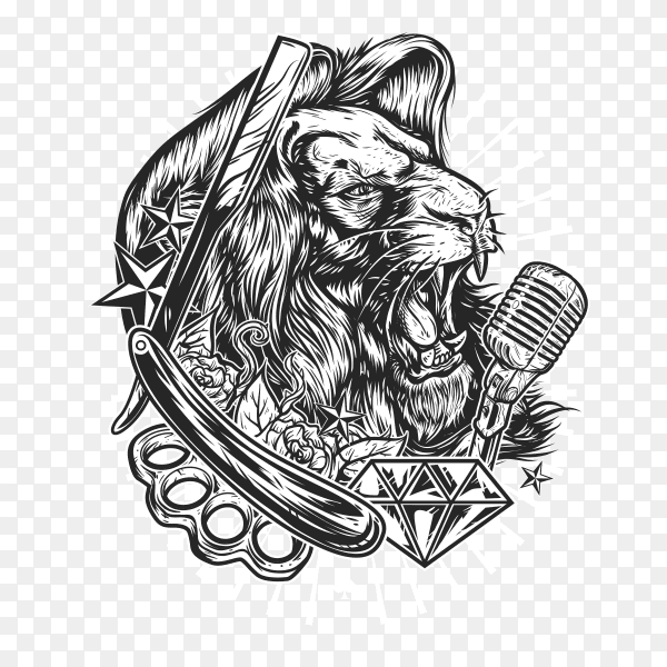 Lion rock king design on transparent background PNG