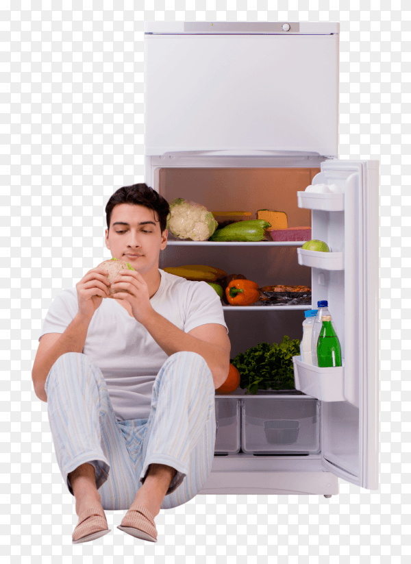 Man Eating sandwitch from refrigerator Clipart PNG