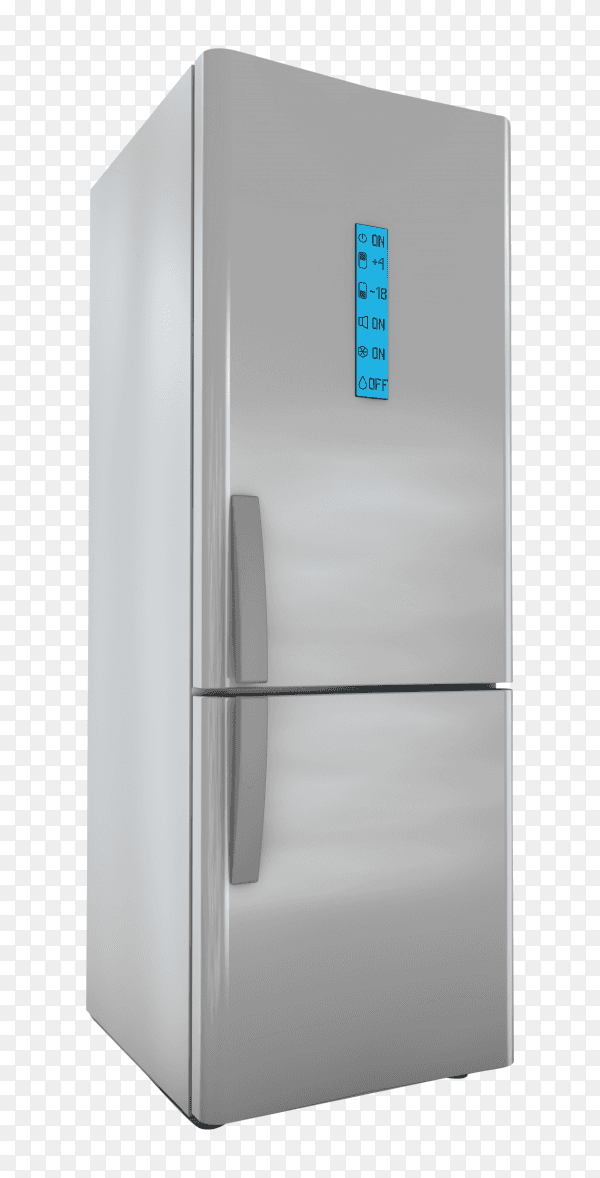 Modern refrigerator with screen control on transparent background PNG