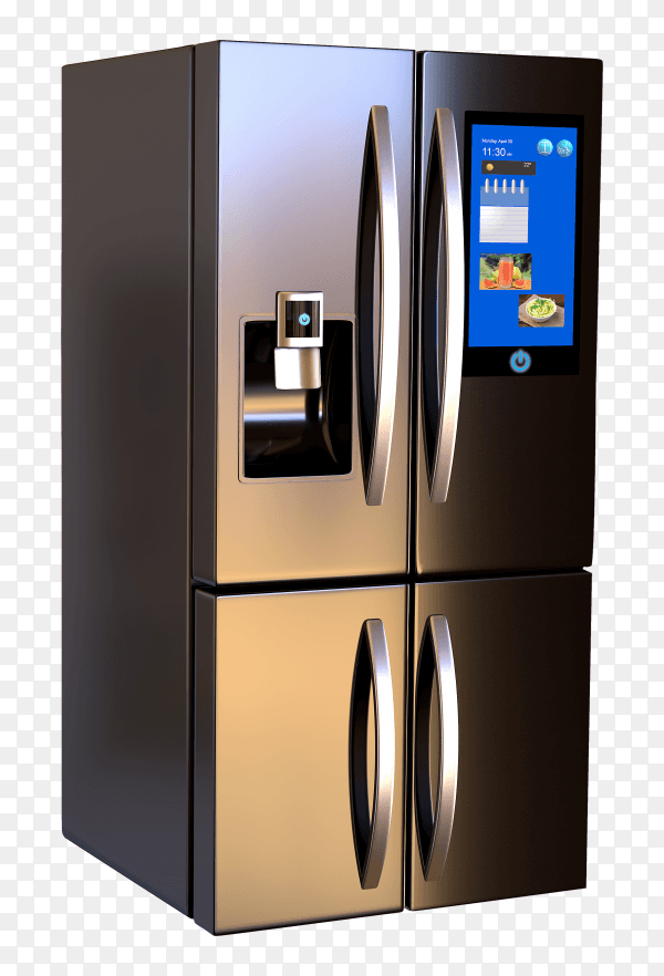 Modern side by side stainless steel smart refrigerator touch screen Premium image PNG
