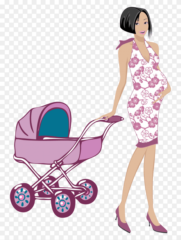 Mother and her baby on a cart premium vector PNG