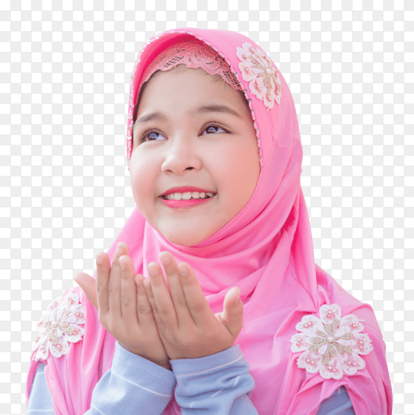 Muslim girl is raising hands ask Prayer Allah on transparent PNG