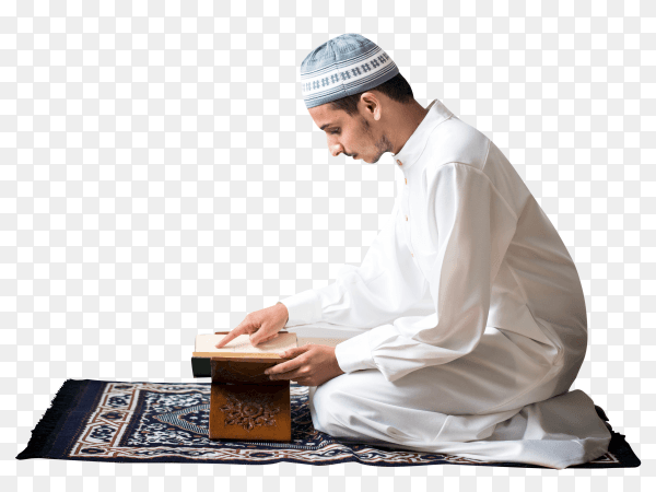 Muslim man Reading the quran on transparent background PNG