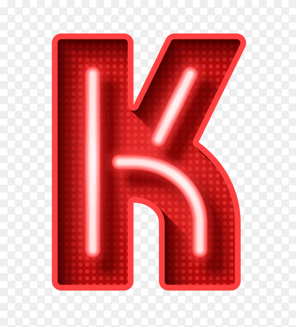 Neon Light Letter K with clipping path 3D illustration vector PNG