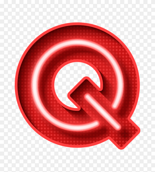 Neon Light Letter Q with clipping path 3D illustration vecto PNG