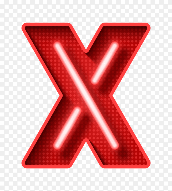 Neon Light Letter X with clipping path 3D on transparent background PNG