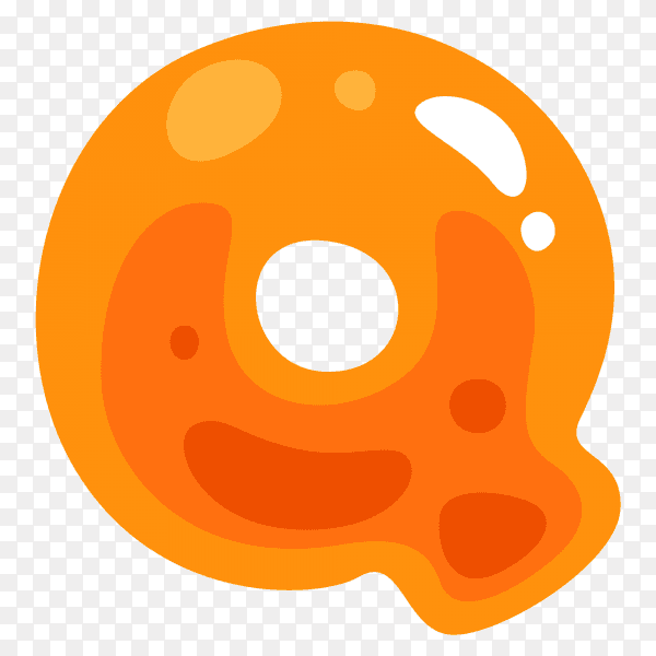 Orange color shaped Q letter on transparent PNG