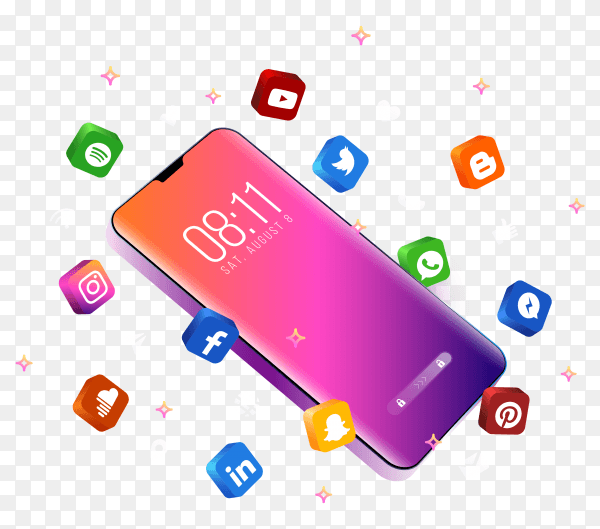 Phone purple theme with apps on transparent background PNG