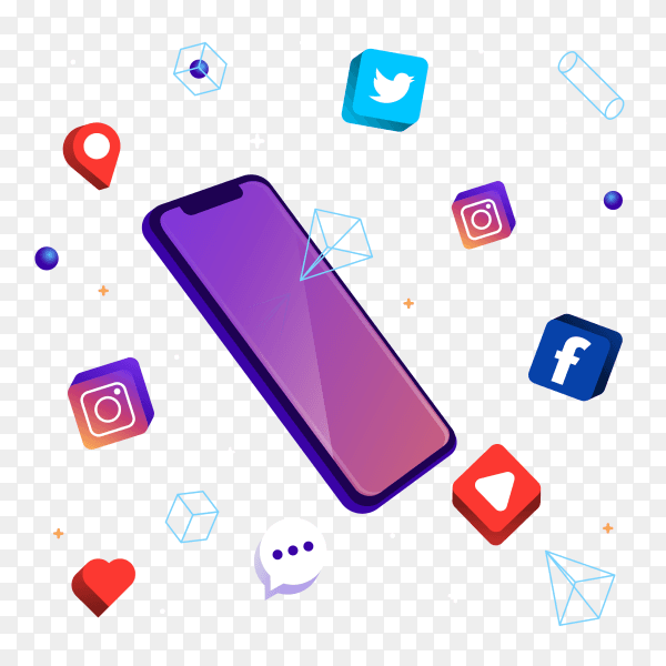 Phone technology with elements social media Clipart PNG