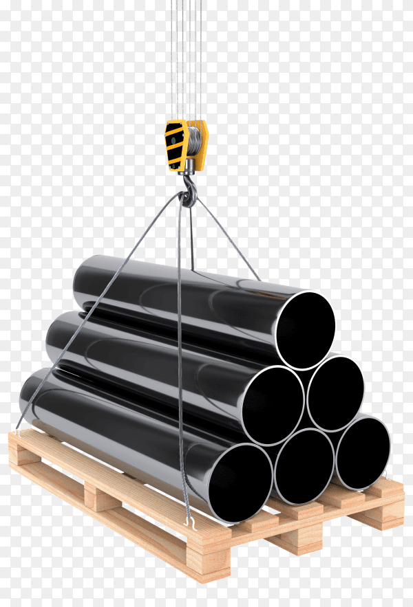 Pipe on a pallet with a crane hook on transparent PNG