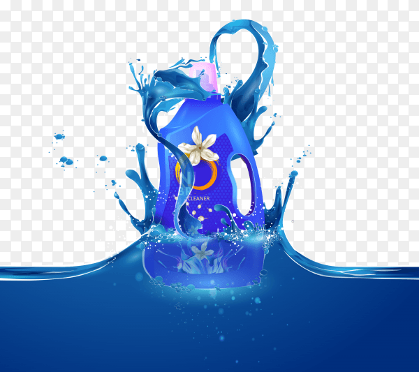 Plastic bottle with clean laundry detergent. Premium Vector PNG