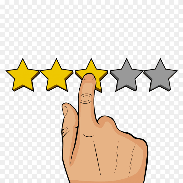Pop art man points finger star puts rating recalls golden stars vector PNG