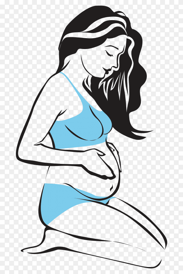 Pregnant woman caressing stomach on transparent background PNG