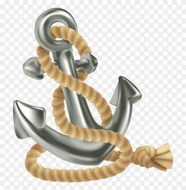 Realistic anchor with rope on transparent background PNG