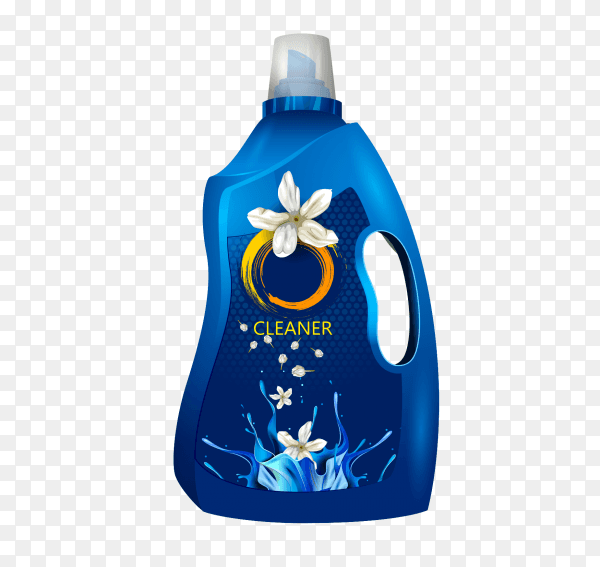 Realistic cleaning product advertising on transparent PNG
