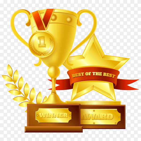 Realistic medals and trophies on transparent background PNG