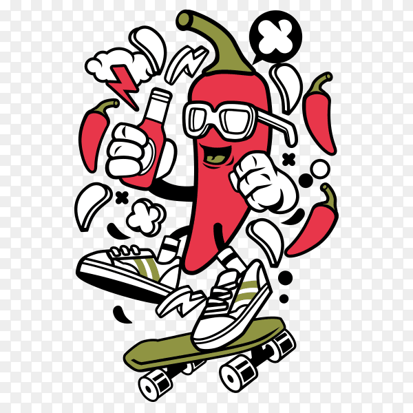 Red Chilli Cartoon design vector PNG