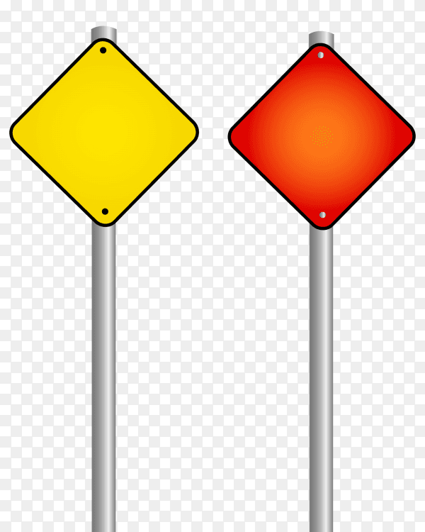 Red and Yellow road signs isolated on transparent background PNG