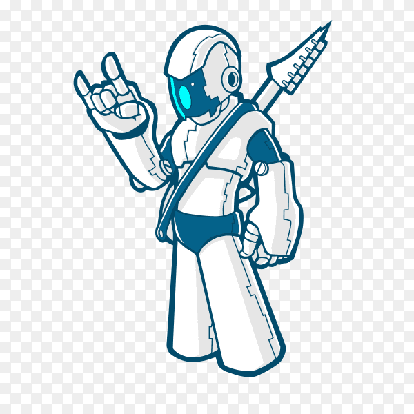 Rock robot cyborg full body with electric guitar Clipart PNG