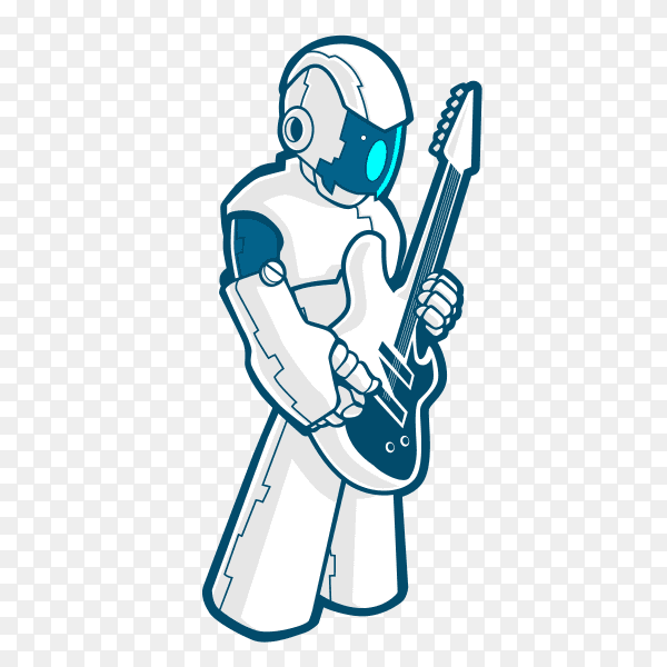 Rock robot cyborg full body with electric guitar vector PNG