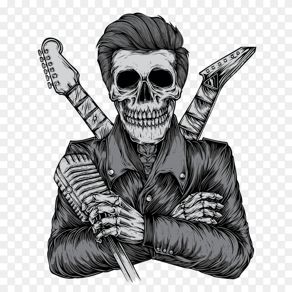 Rocker skull on transparent background PNG