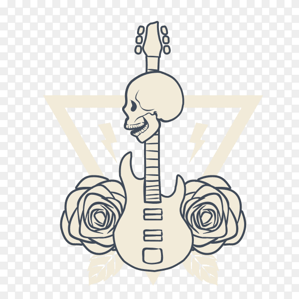 Skull with guitar on transparent background PNG