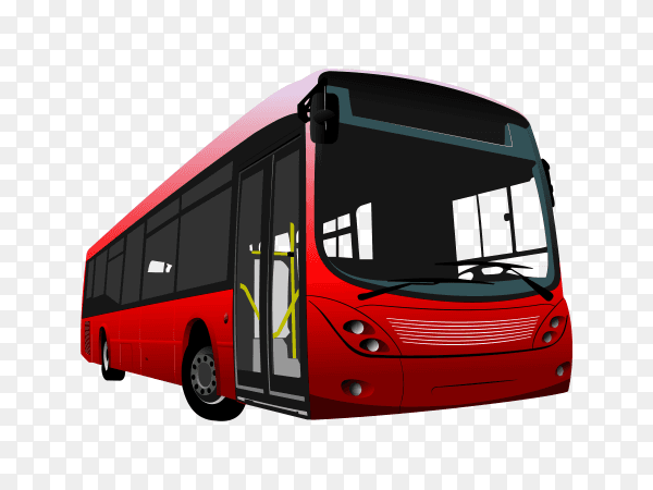 Small urban Red bus on transparent background PNG