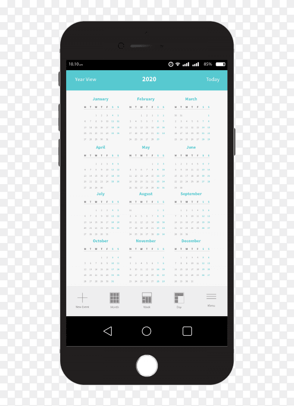 Smart calendar app design on transparent PNG