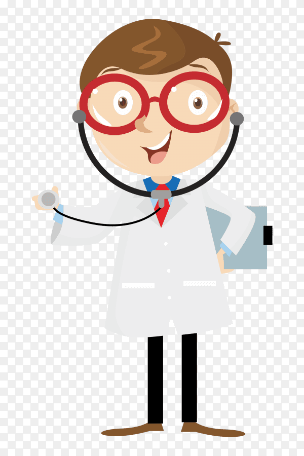 Smiley doctor with clipboard and stethoscope on transparent background PNG