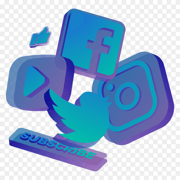 Social media icons illustration on transparent PNG