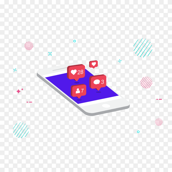 Social media notifications on transparent PNG