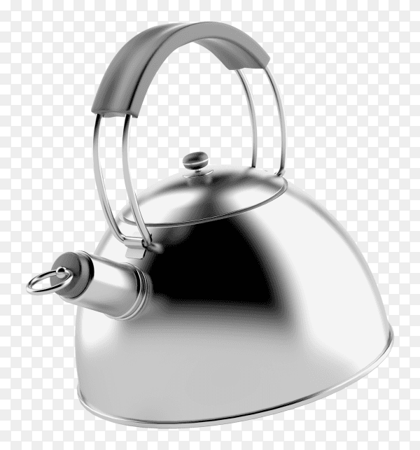 Stainless steel teapot on transparent background PNG