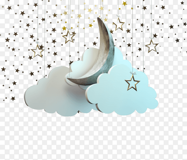 The crescent of Ramadan among the clouds with the stars drop down on transparent background PNG