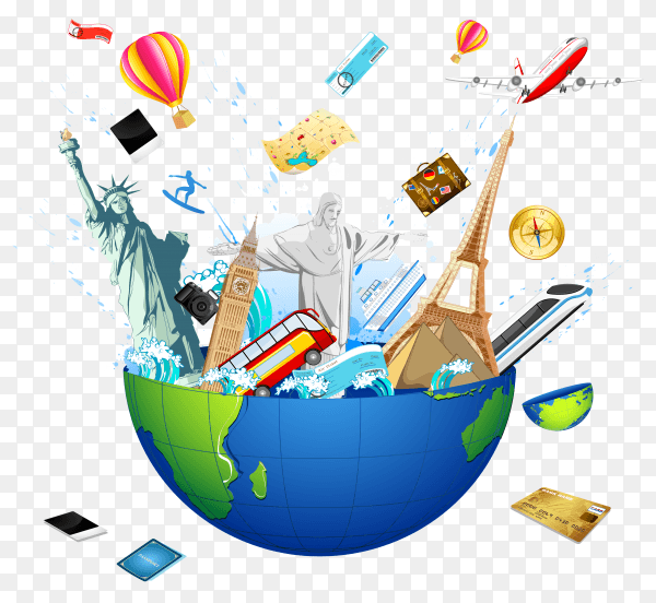 Travel the world monuments concept on transparent background PNG