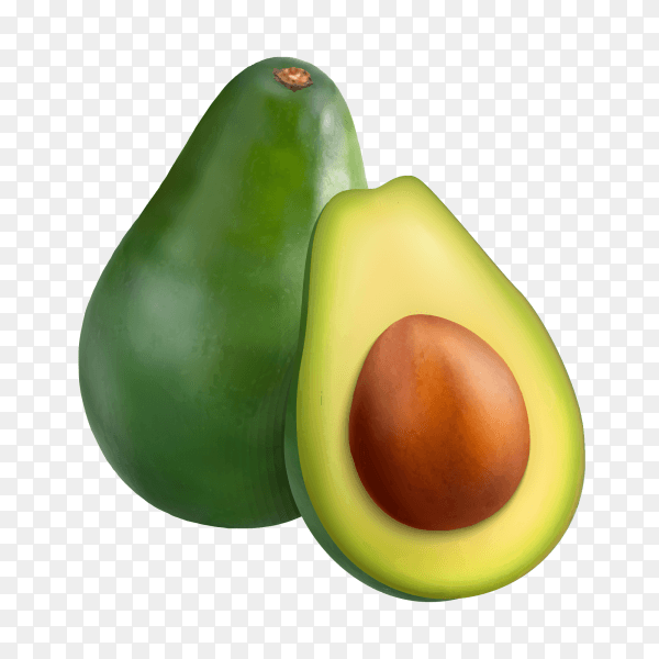 Two halves of fresh avocado isolated on transparent PNG