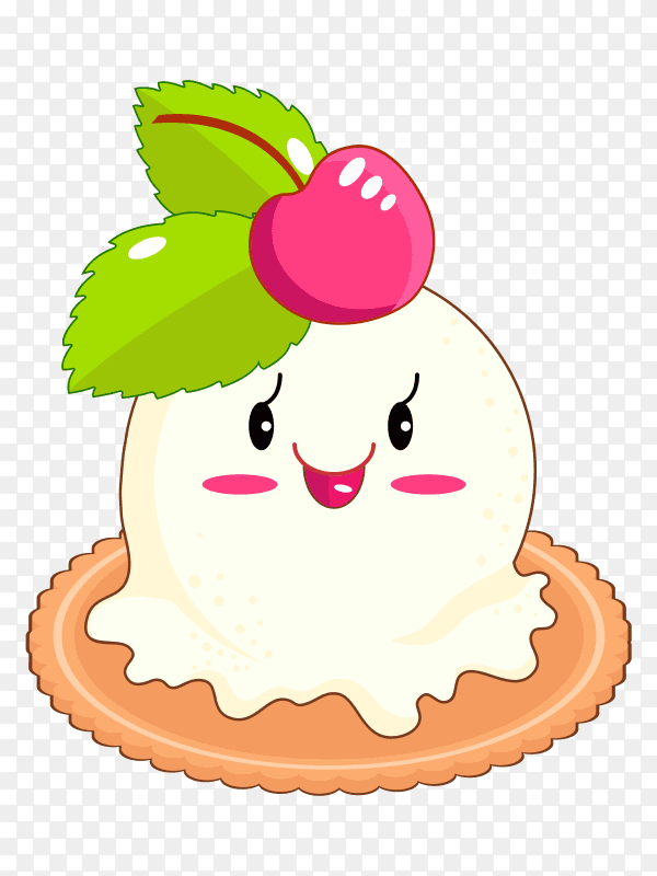 Vanilla ice cream scoop with cheery on transparent background PNG