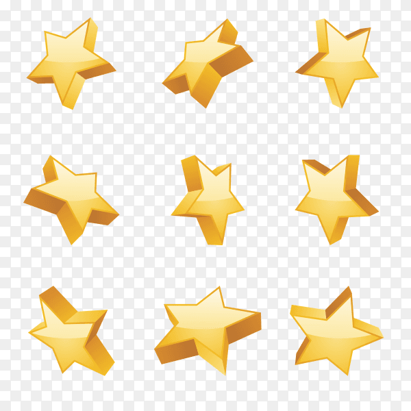 Variety of golden stars on transparent background PNG