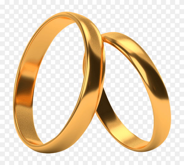 Wedding gold rings lie each other on transparent background PNG