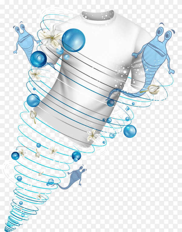 White shirt washing in water with soap bubble vector PNG