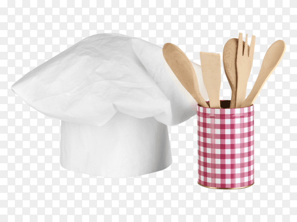 Wooden spoons and cook hat on transparent PNG