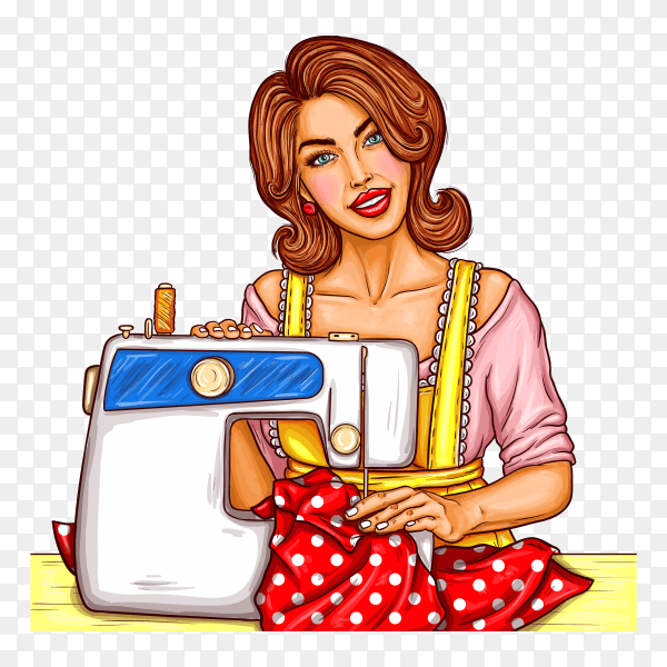 Young women dressmaker sewing machine Clipart PNG