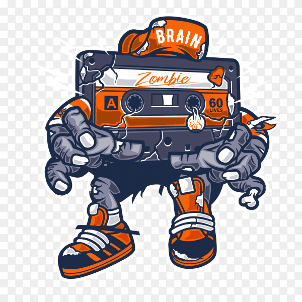 Zombie with Cassette tape on transparent background PNG